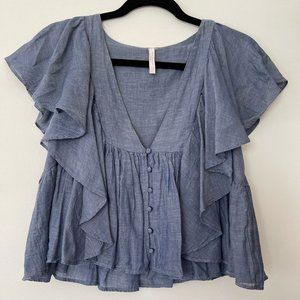 Zara Blue Top with Ruffled Sleeves Size XS